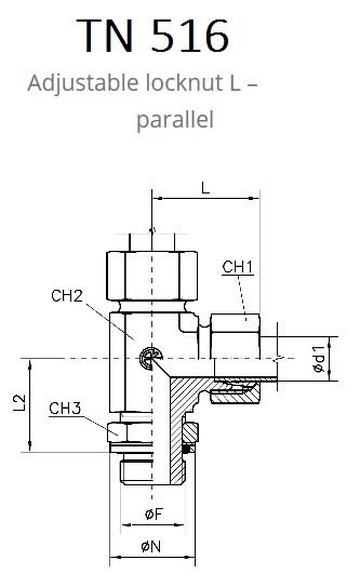 TN516 Поворотный регулируемый тройник (штуцер с контргайкой в тело с боку)